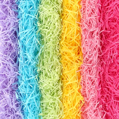 300g Coloured Shredded Tissue Paper 6 Colors Shredded Paper for Hampers Soft Hamper Filling Hamper Stuffing with 1 Blessing Greeting Card for Gift Boxes Party Decorations