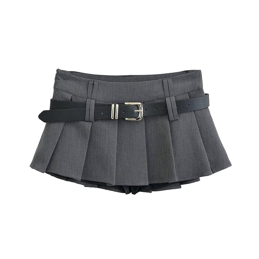 Amazon.co.jp: Felimoa プリーツミニスカート ベルト付き A