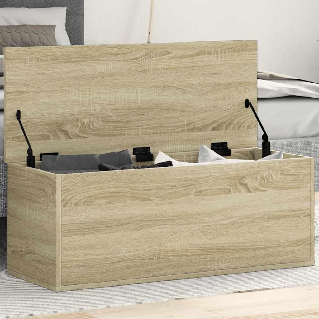 vidaXL Caja de almacenaje Madera ingeniería Roble Sonoma 90x35x35 cm, Caja de Mantas, Cofre de Almacenamiento, baúl de Juguetes, Caja de Juguetes