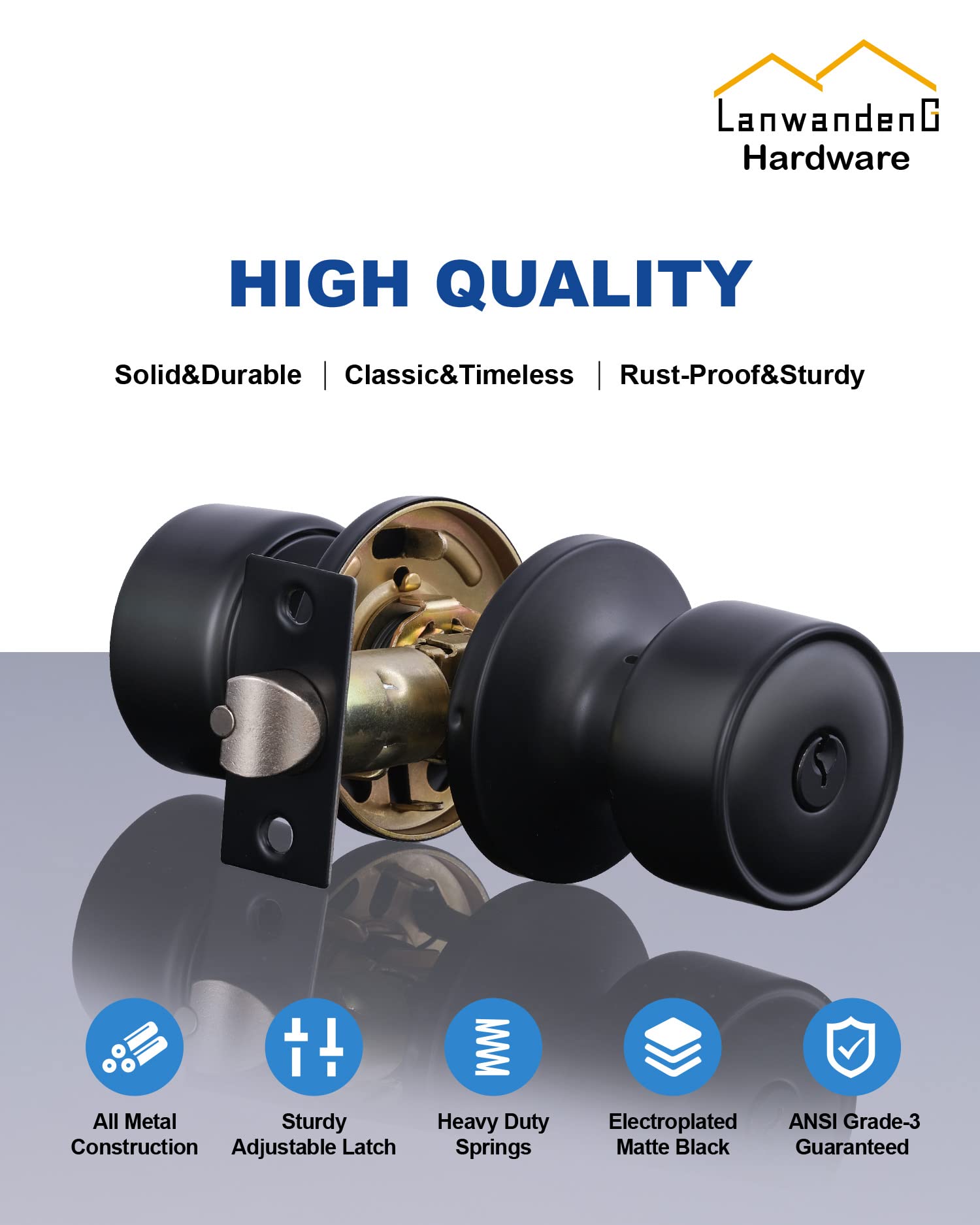 Lanwandeng Keyed Alike Entry Door Knobs and Single Cylinder Deadbolt Lock Combo Set Security for Entrance and Front Door, All Keyed Same Door Lock with Classic Matte Black Finish