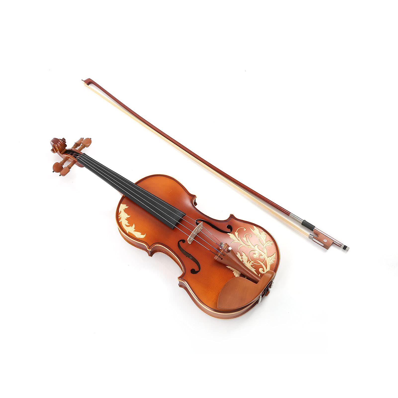 4/4 drewniane skrzypce, rzeźbione w kwiaty drewniane skrzypce zestaw elegancki design akcesoria do instrumentów muzycznych ręcznie polerowane dla miłośników muzyki dla przyjaciół