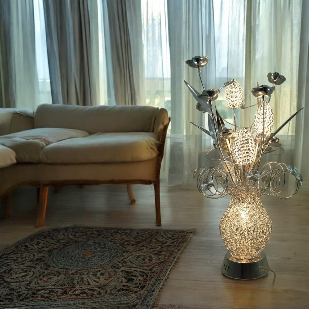 Dapo Ornella traumhafte Draht Blumenleuchte-Steh-Stand-Lampe-Leuchte 12V Halogen inklusive 4 x G4 20 Watt Wonnzimmer-Dekkorations-Tisch-Leuchte-Lampe