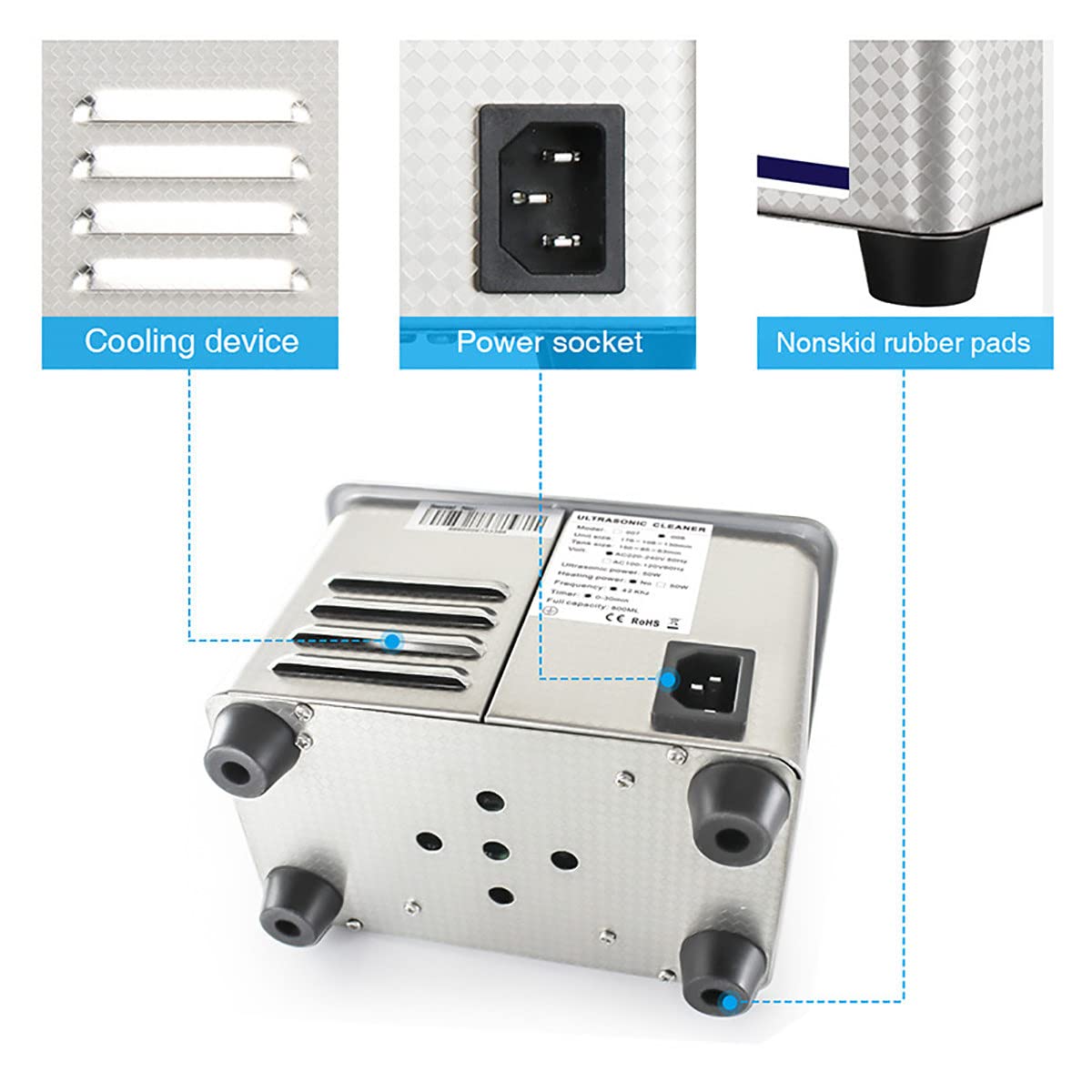 Limpiador Sónico con Temporizador Digital Y Cesta para Joyas, Anillos, Anteojos, Dentaduras Postizas, Correas De Reloj, Monedas, Piezas Pequeñas De Metal, Artículos De Uso Diario, Etc.