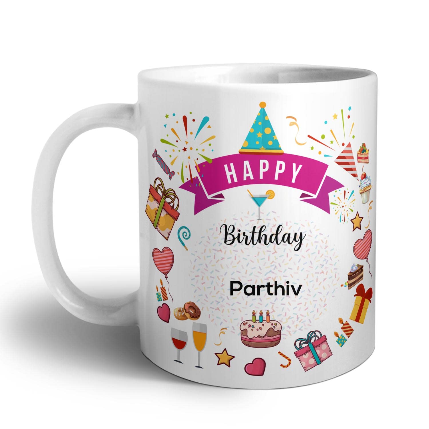 ASHVAH Happy Birthday Parthiv Ceramic Coffee Mug - Best Birthday Gift for Son, Brother, Boyfriend, Husband, Return Gift - Color - White, Name -Parthiv