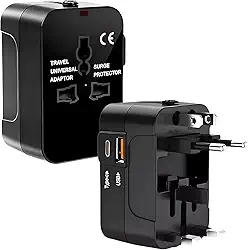 Adaptador Universal de Tomada com Carregador, Bivolt, 2 Portas USB e USB-C, Ideal para Viagens