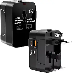 Adaptador Universal de Tomada com Carregador, Bivolt, 2 Portas USB e USB-C, Ideal para Viagens