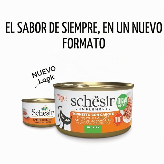 Foto 3 de 8 de Schesir Atún con Zahanorias en Gelatina, Comida Húmeda para Gatos, en Latas, 100% Natural