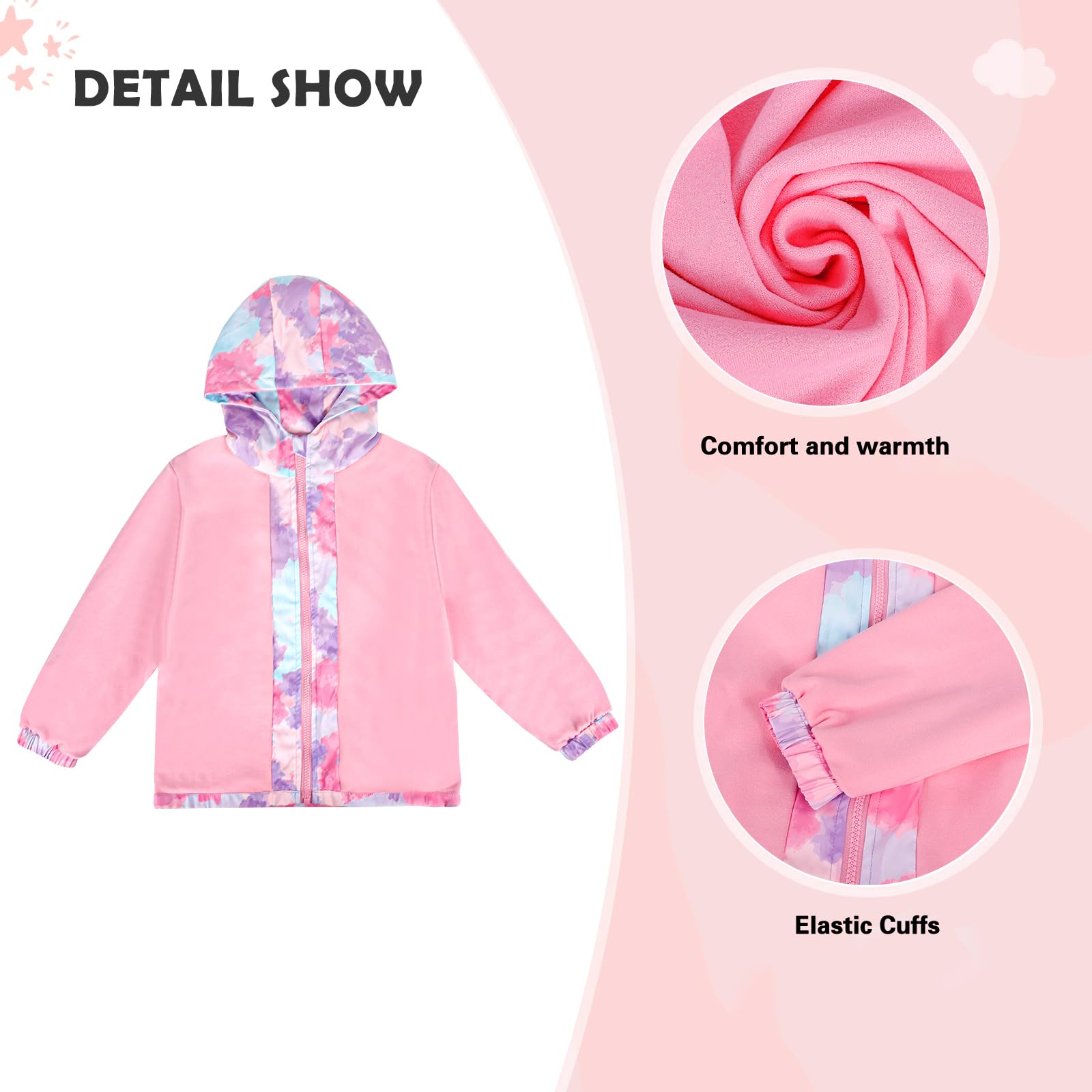 LACOFIA Veste Imperméable Enfant Filles avec Doublure Polaire Veste Chaud Coupe Vent à Capuche Blouson de Pluie Automne/Hiver pour Enfant 3~12 ans