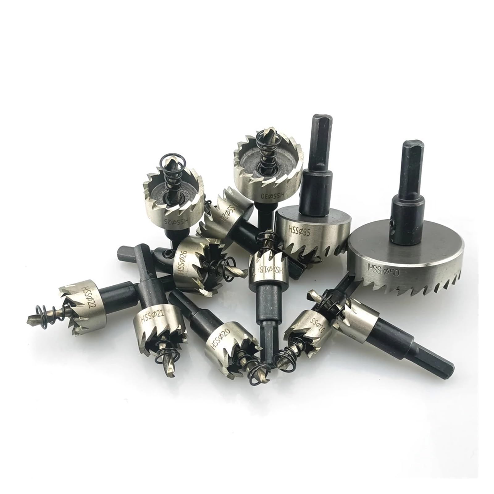 Juego De 12 Brocas De Corona HSS De 15-50 Mm For Sierras De Corona De Acero De Alta Velocidad, For Herramientas De Corte De Madera, De Acero Inoxidable Y De Aleación De Metal.(15PCS 15-53mm)