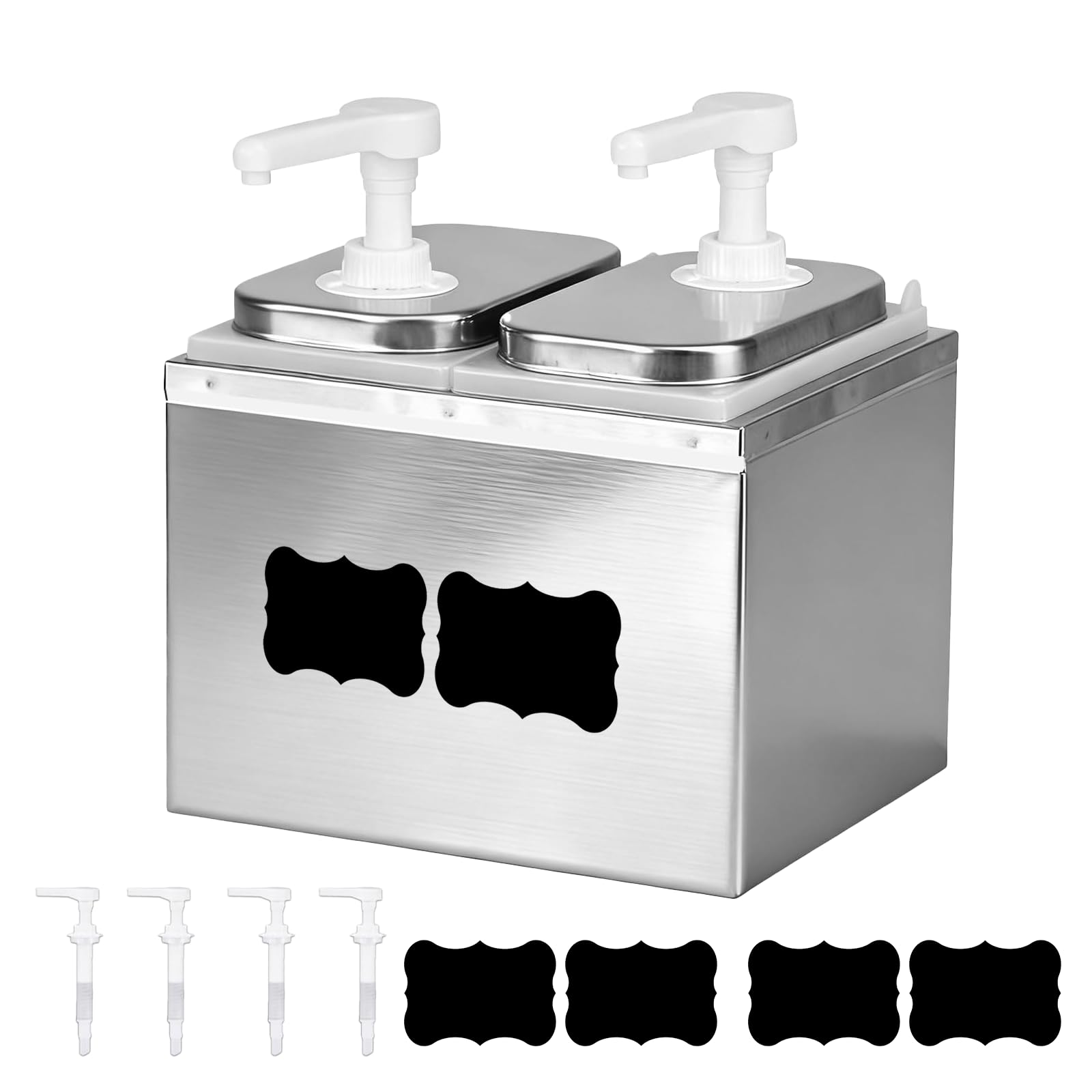 Dispensador de salsa de 5 litros con 4 bombas de acero inoxidable, dispensador de salsa gastro, sin goteo, para salsa de soja, ketchup, mayonesa, mostaza, miel, mermelada