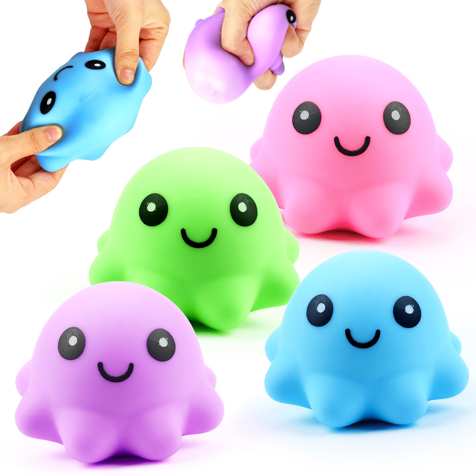 4 Pcs Stress Ball for Kids, Octopus Fidget Ball, Nedo Stress Ball, Stress Anxiety Relief Squeeze Balls Fidget Toy for Adults, ADHD, OCD, Sensory Toy for Autism, Squeeze Toys