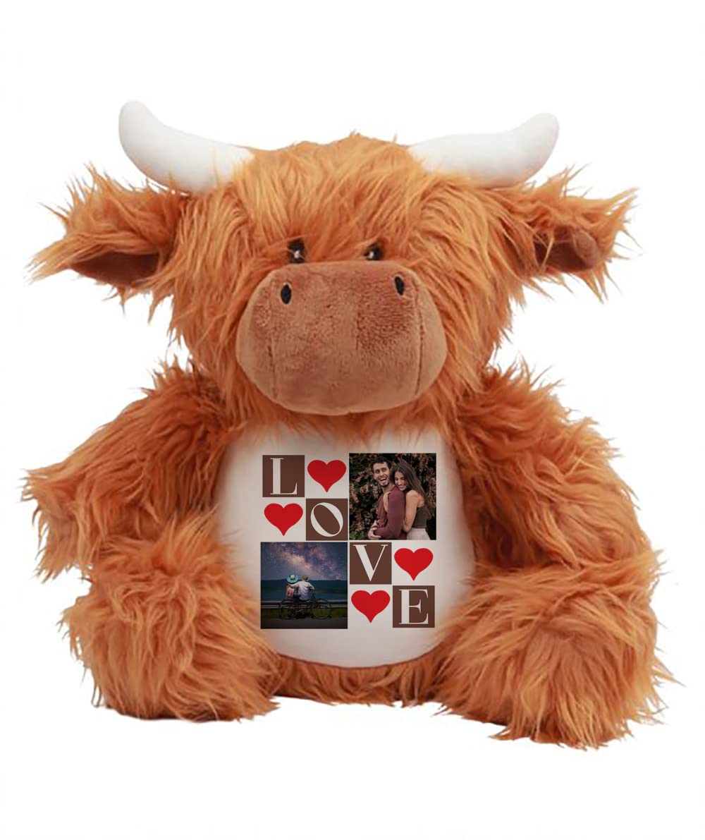 Getagift Valentines day Personalised Love Collage Any Image Birthday Anniversary Boyfriend, Husband, Wife Soft Toys, Teddy Bear. (Highland Cow)