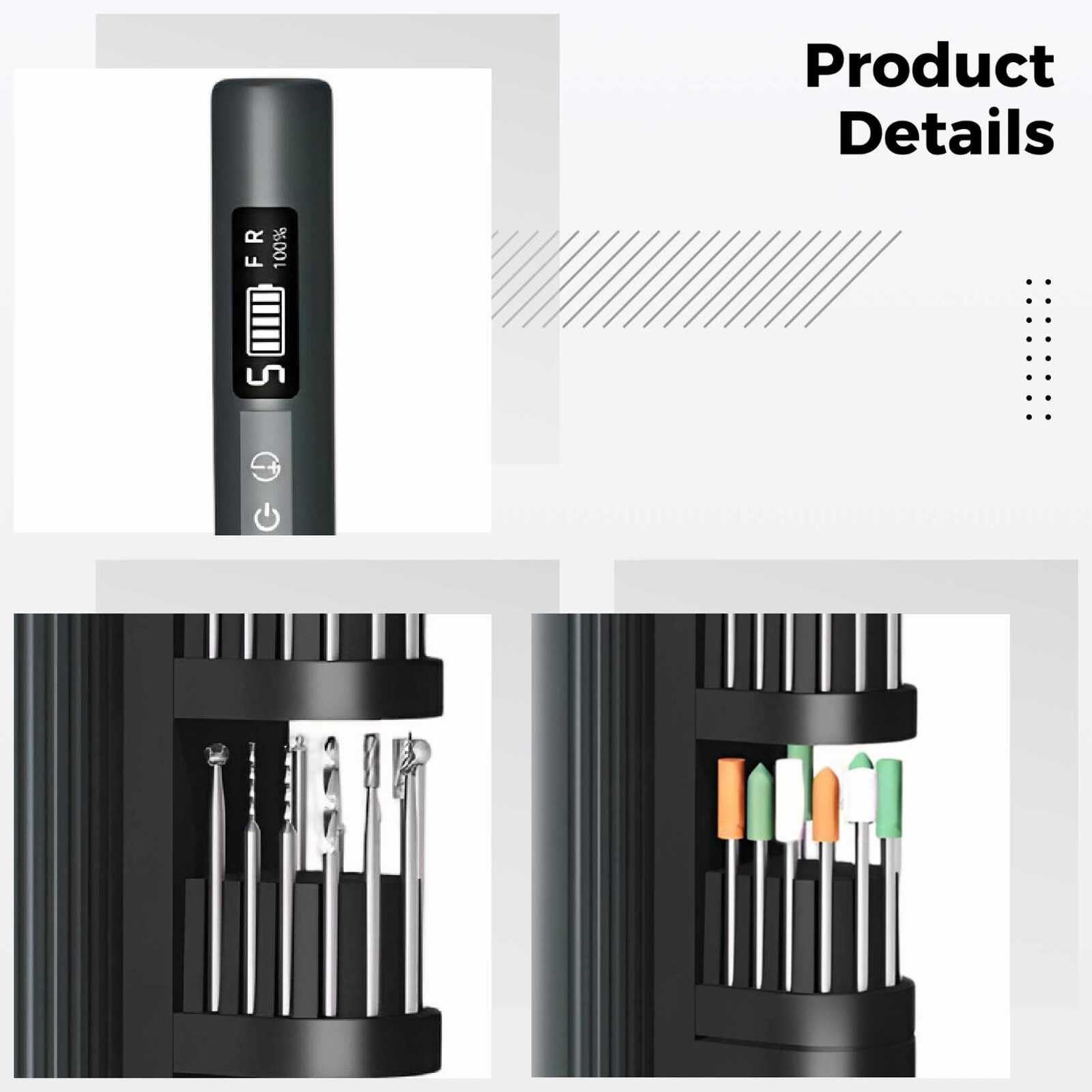 Kit di utensili rotanti senza fili, smerigliatrice elettrica portatile, penna per incisione leggera per progetti fai da te, smalto per unghie, regolabile a 5 velocità 35000 giri/min, con teste di