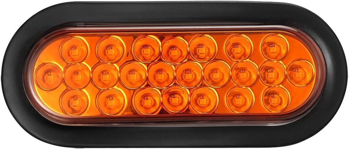Partsam 2pcs 6 inch Oval Amber LED Trailer Lights 24LED, 6" Oval Led Turn Signal and Parking Lights Flush Grommet Mount Sealed 12V RV Truck Trailer Pickup Front Bumper Lights Lamps Waterproof
