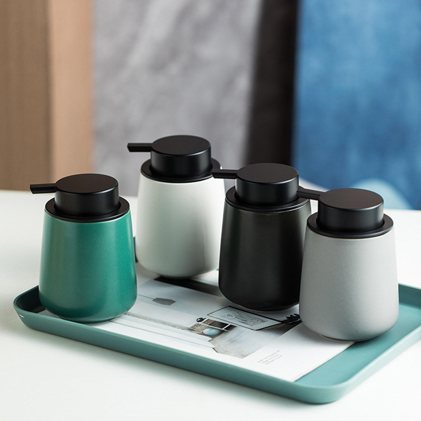 Dispenser Sapone Schiuma In Ceramica 400 Ml – Ricaricabile, Nero – Erogatore Per Bagno E Cucina