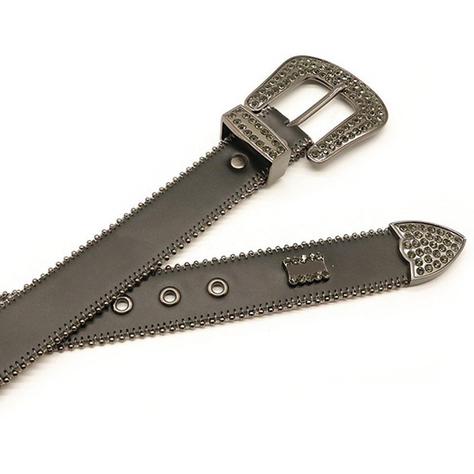 Cinturón De Cuero Con Tachuelas Occidental Punk Unisex, Hebilla Diamantes Imitación Negro