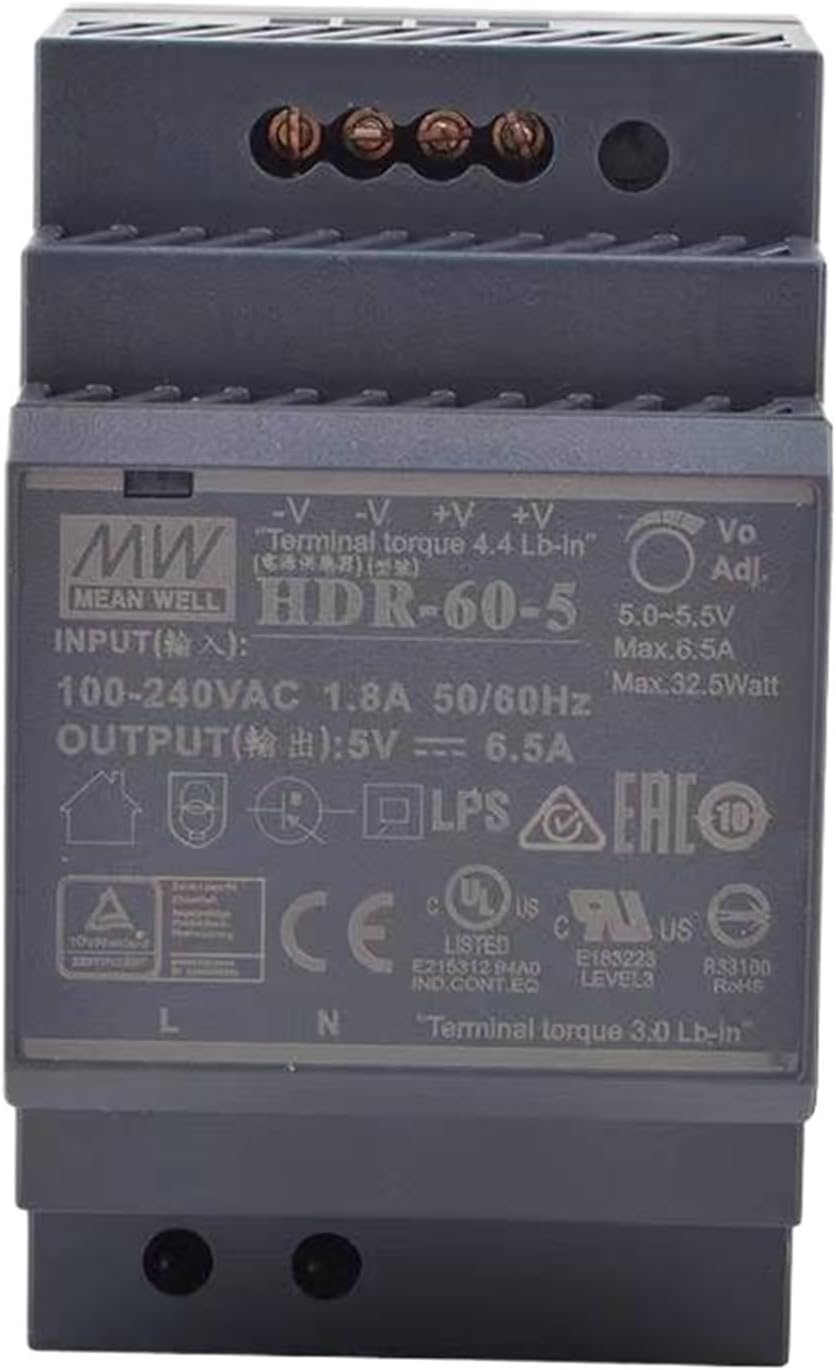 1PCS HDR-60-5 5VDC 6.5A DIN Rail Switching Power Supply Ultra Slim