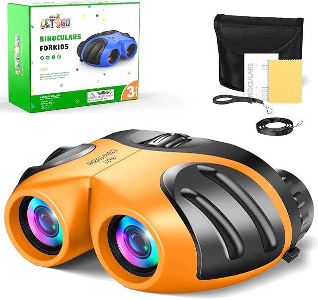 LET'S GO! Kids Binoculars, Compact Binoculars for Kids Gifts for 3-12 Years Old Boys Toys for 3-12 Year Olds 3-12 Year Old Boy Gifts Learning Toys for 3-12 Year Olds Boys, Girls Gifts Age 3-12