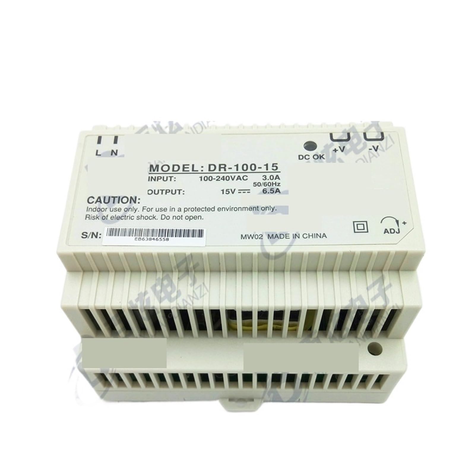 Rail de guidage pour transformateur à découpage régulé DR-100-15 100W 15V 6.5A