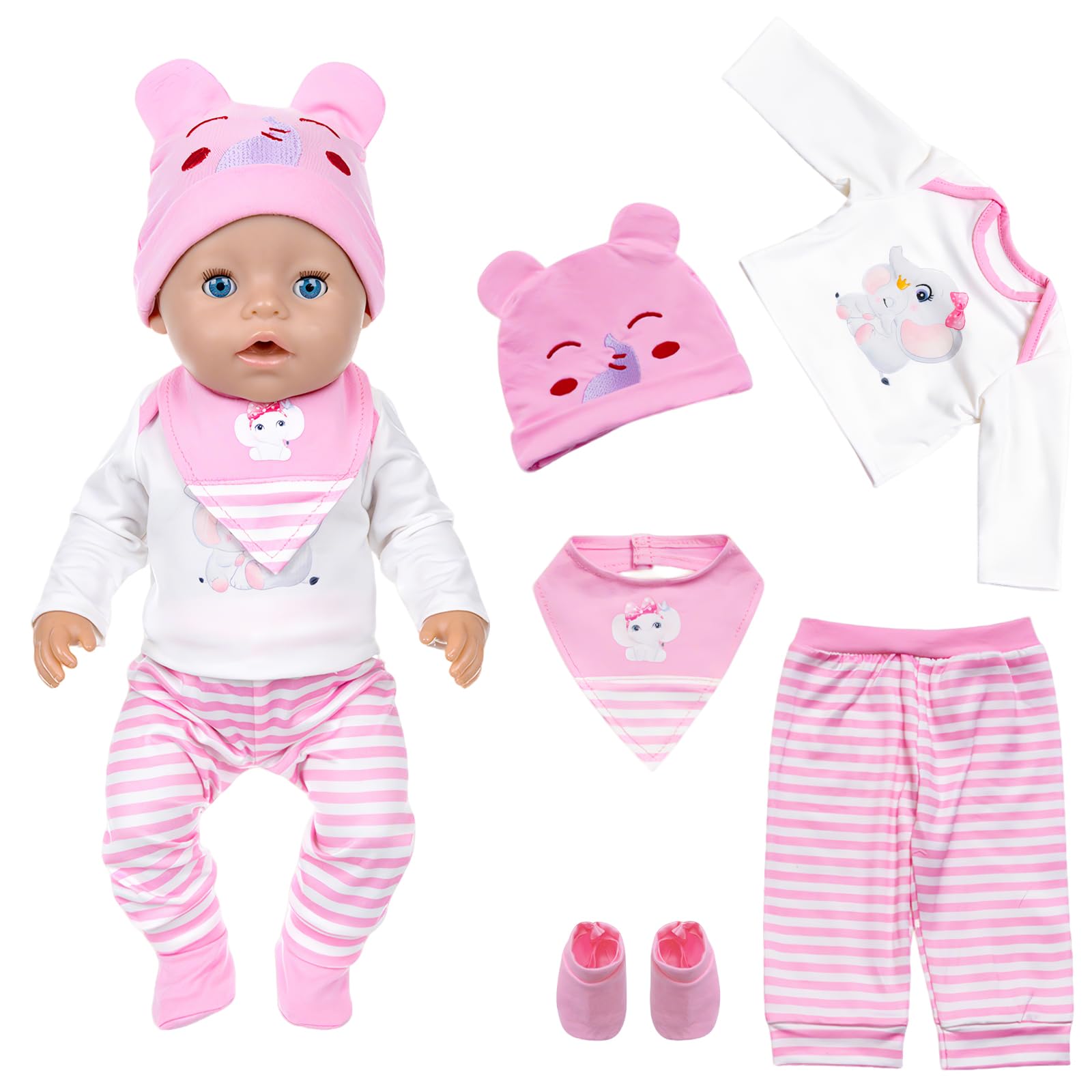 Lot de 4 vêtements de poupée comprenant une jupe haute, un jean, un pantalon, un bandeau pour