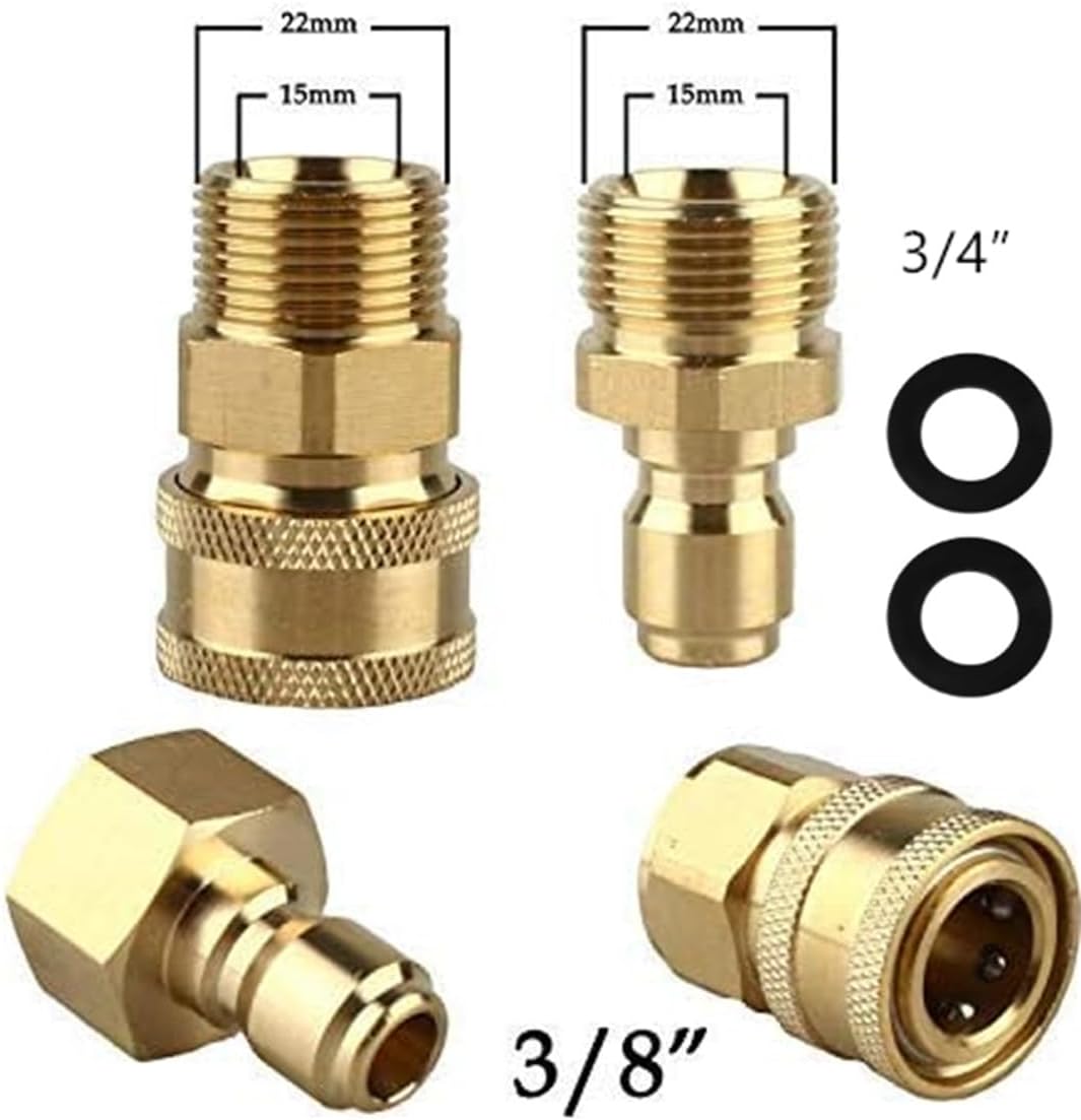 MIZORLIE Pressure Washer Adapter Set,M22-15 Swivel Male Thread Fitting, 3/8" Quick Connect kit fits 3/4" standard hosest,5000 PSI（4PCS)