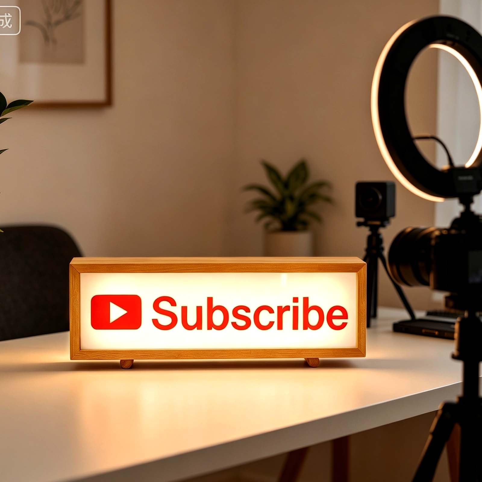 wpdash Subscribe Neon Light Wall Decor Sign Up Lighted Retro Wood Frame Subscribe Sign USB Powered Dimmable LED Night Light Remote Control for Streaming Studio Restaurant Home Theater Art Decoration