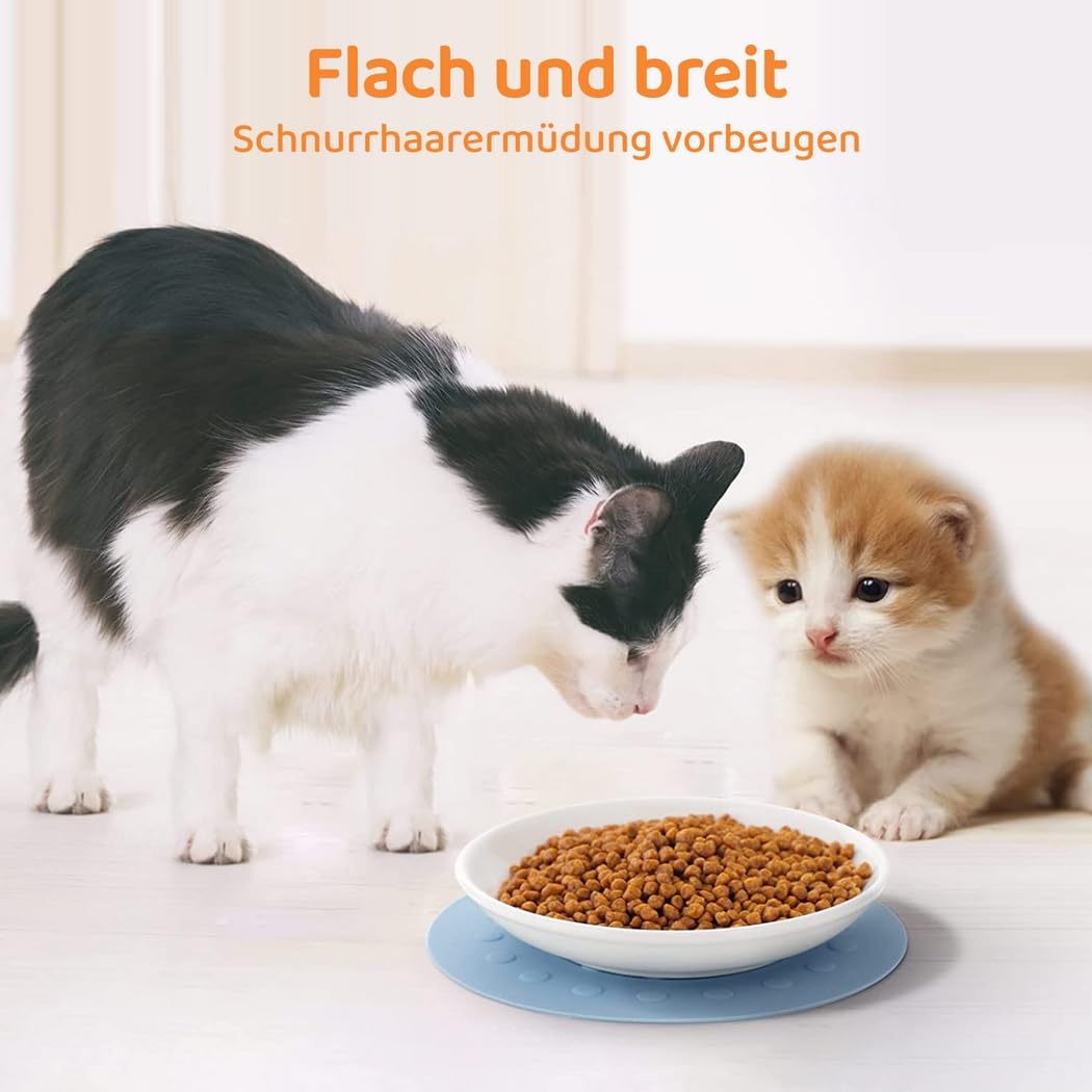 Katzennäpfe aus Keramik: flache Teller für Nass- und Trockenfutter, stressfreie Fütterung für Katzen und kleine Haustiere