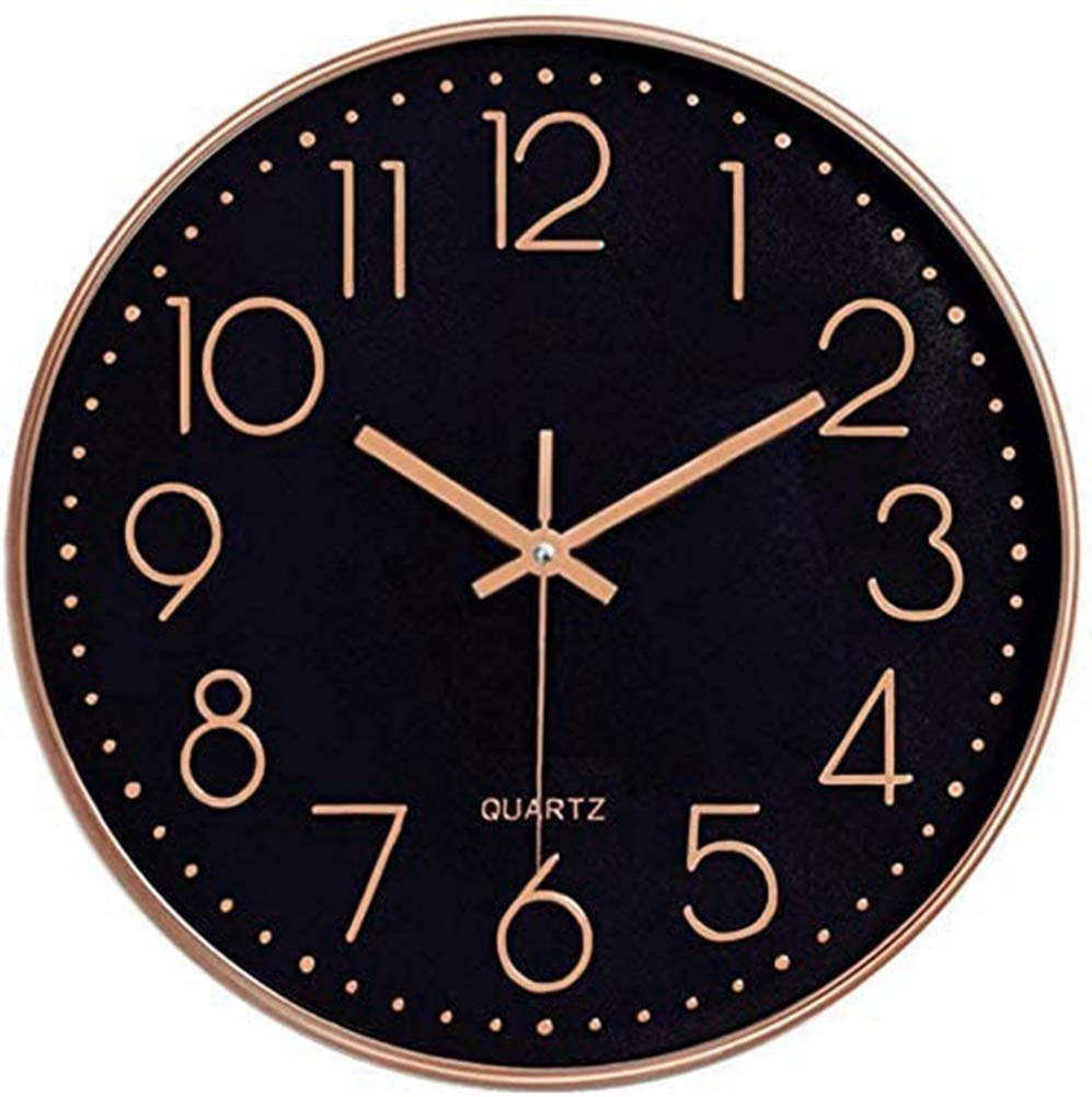 Lumuasky Modern Wall Clock, Silent Non-Ticking Modern Decorative Clock for Living Room Bedrooms Office Kitchen (Black Rose Gold, 10 inch)
