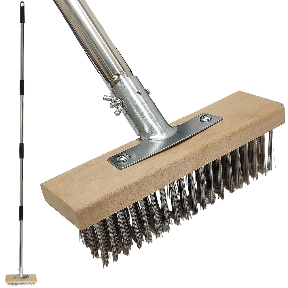 Armo® Heavy Duty Telescopic Patio Deck Garden Wire Broom Cleaner Scrubber Garden Brush For Removing Weed Moss Algae 170CM