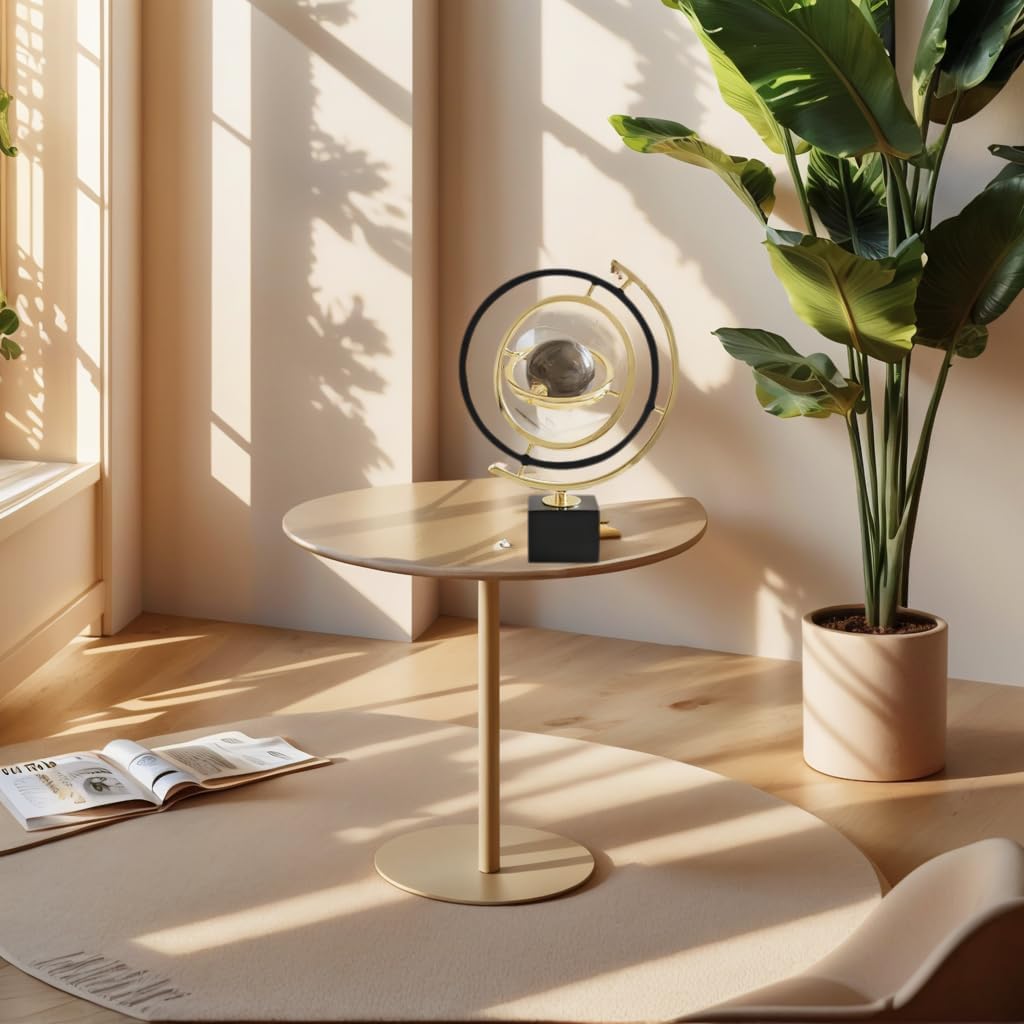 Modern Abstract Metal Globe Sculpture Ornament – Black & Gold Rectangular Base Desk Decor, Tabletop Art Piece for Home Office Shelf Living Room, Unique Housewarming Gift - Image 5