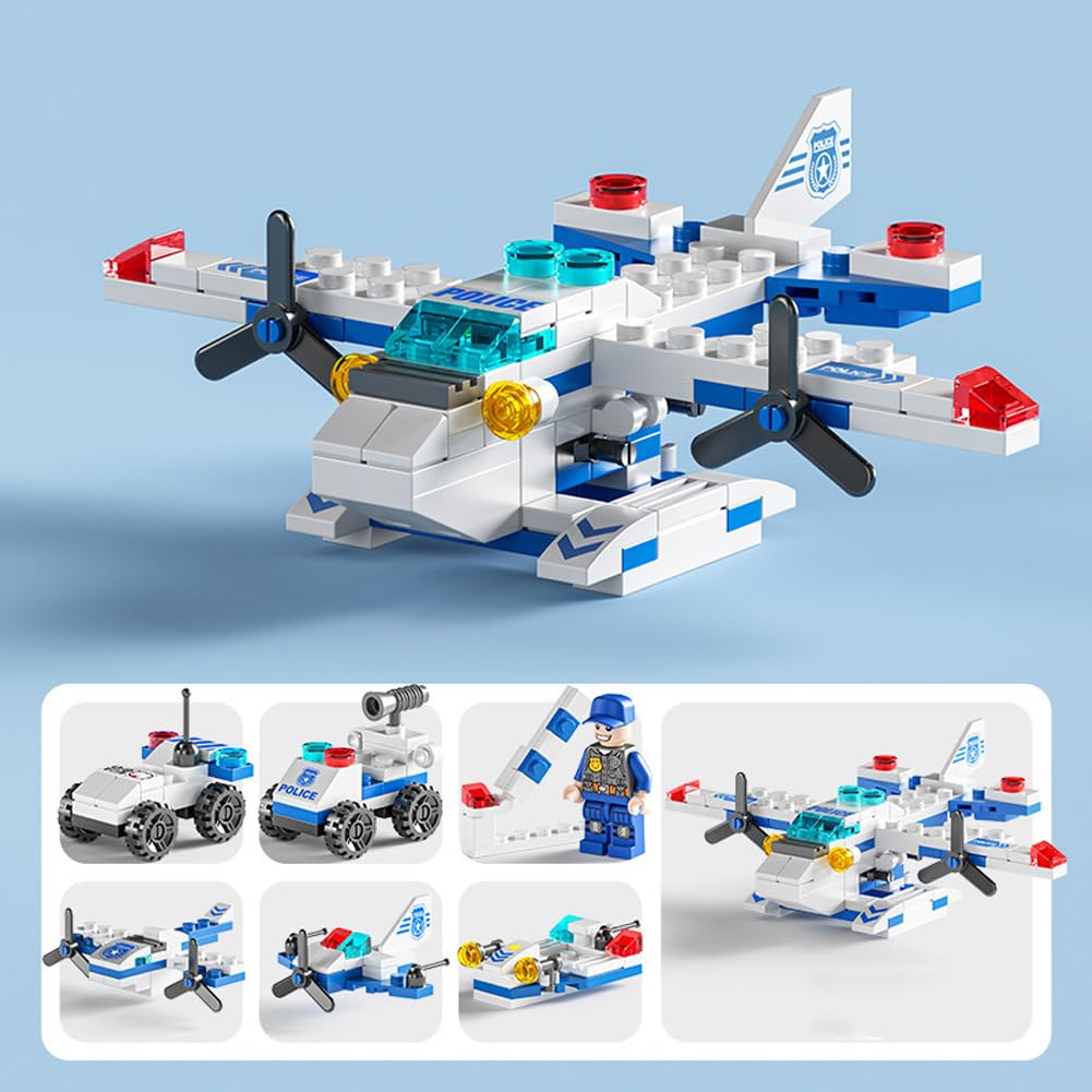 Sky Police Airplane Building Blocks Toy, 137 PCS STEM Construction Set, 7-in-1 Transformable Model Kit for Kids Ages 6-12 - Image 2