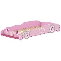 AIYAPLAY Letto per Bambini a Forma di Macchina, Lettino per Bambini da 3-5 Anni con Sponde Rialzate di Sicurezza, 140×70 cm, Rosa