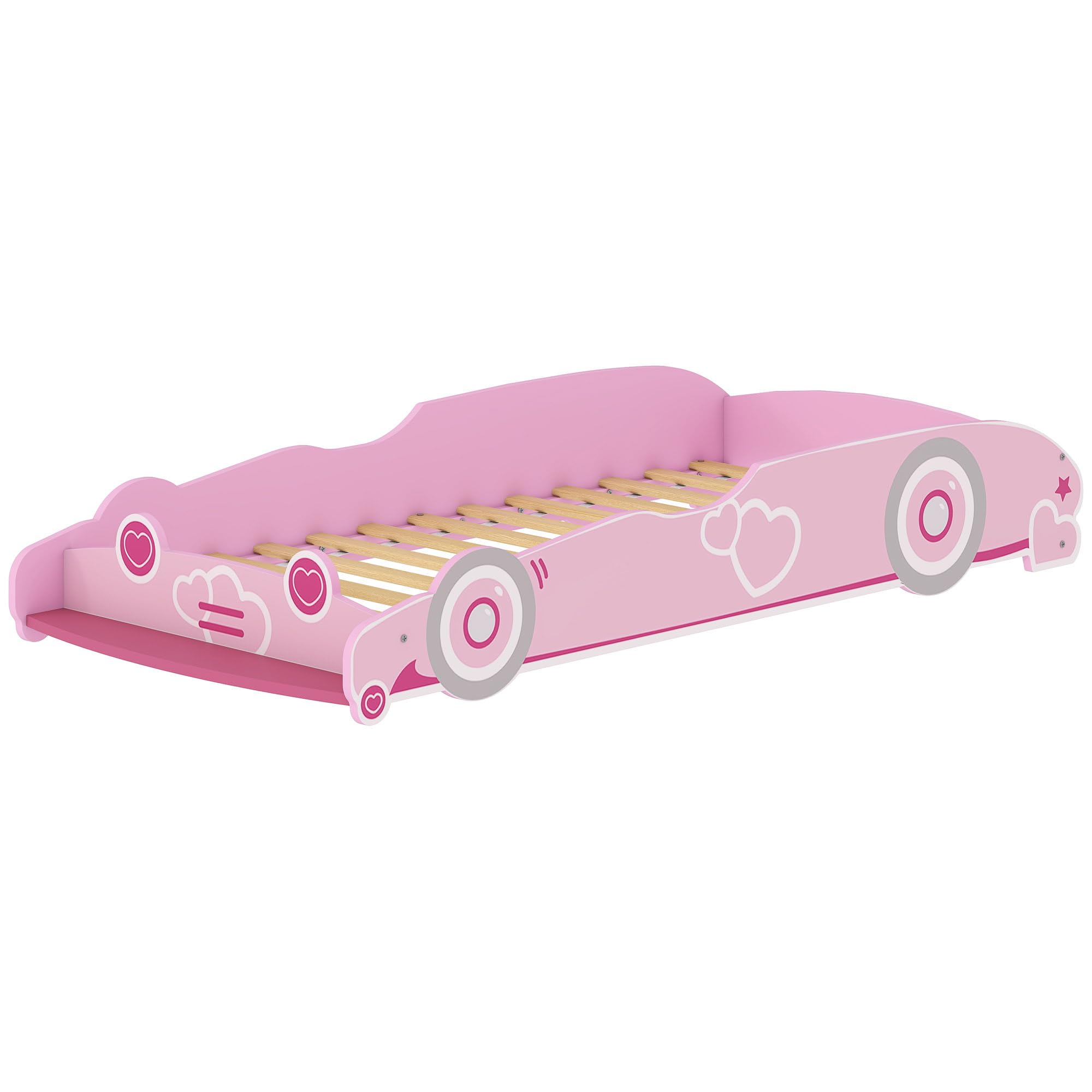 AIYAPLAY Letto per Bambini a Forma di Macchina, Lettino per Bambini da 3-5 Anni con Sponde Rialzate di Sicurezza, 140x70 cm, Rosa