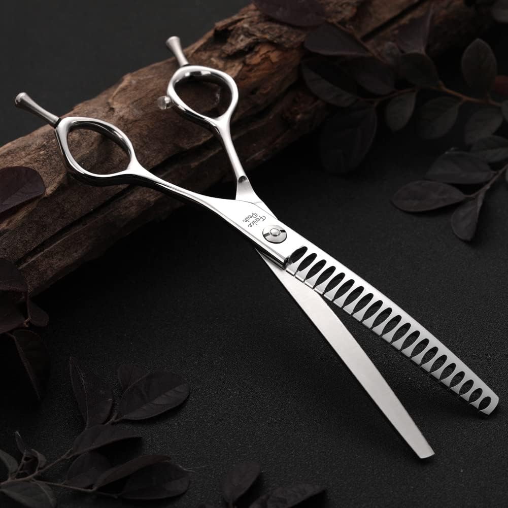 Fenice Peak Dog Grooming Shears Curved Chunker Scissors for Dogs and Cats Face Body Trimming Shears 440C 7''