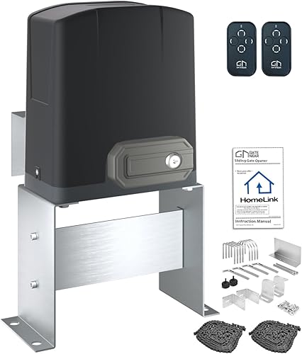 Compatible con HomeLink Abridor automático de puertas correderas de hasta 40 pies con 2 controles remotos, kit completo de motor de puerta