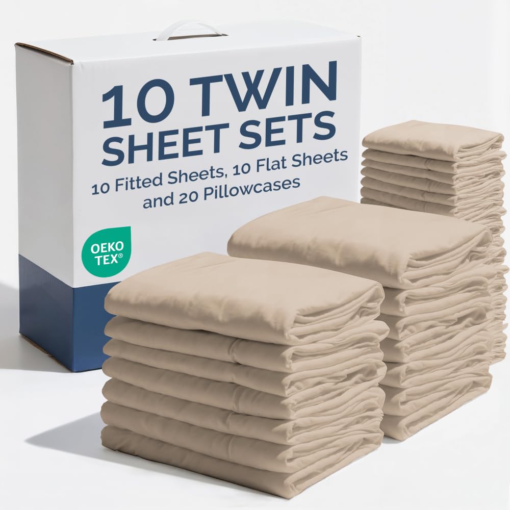 Bulk Case Pack of 10 Sheet Sets - Complete 4 Piece Sheet Sets - Bulk Twin Size Bedding - Wholesale Case Pack for Hotels, Spa & Airbnbs - Deep Pocket &