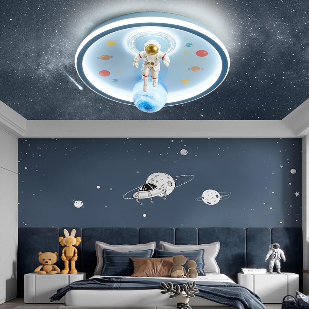 Deckenlampe Innen Cartoon Restaurantlampe LED Dimmbare Deckenleuchte Kinderzimmerlampe Glas Planet Design Lampenschirm Schlafzimmer 3000K-6500K Babyzimmer Wohnzimmer Deko Wandlampe (Color : Bl