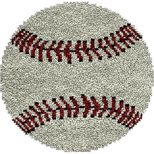 Image of Baseball Round Shape Latch Hook Kits Pre-Printed Rug DIY Crochet Yarn Embroidery Needlework Hook and Latch Kit Carpet Cushion Cover Home Sofa Christmas Decoration 50x50cm