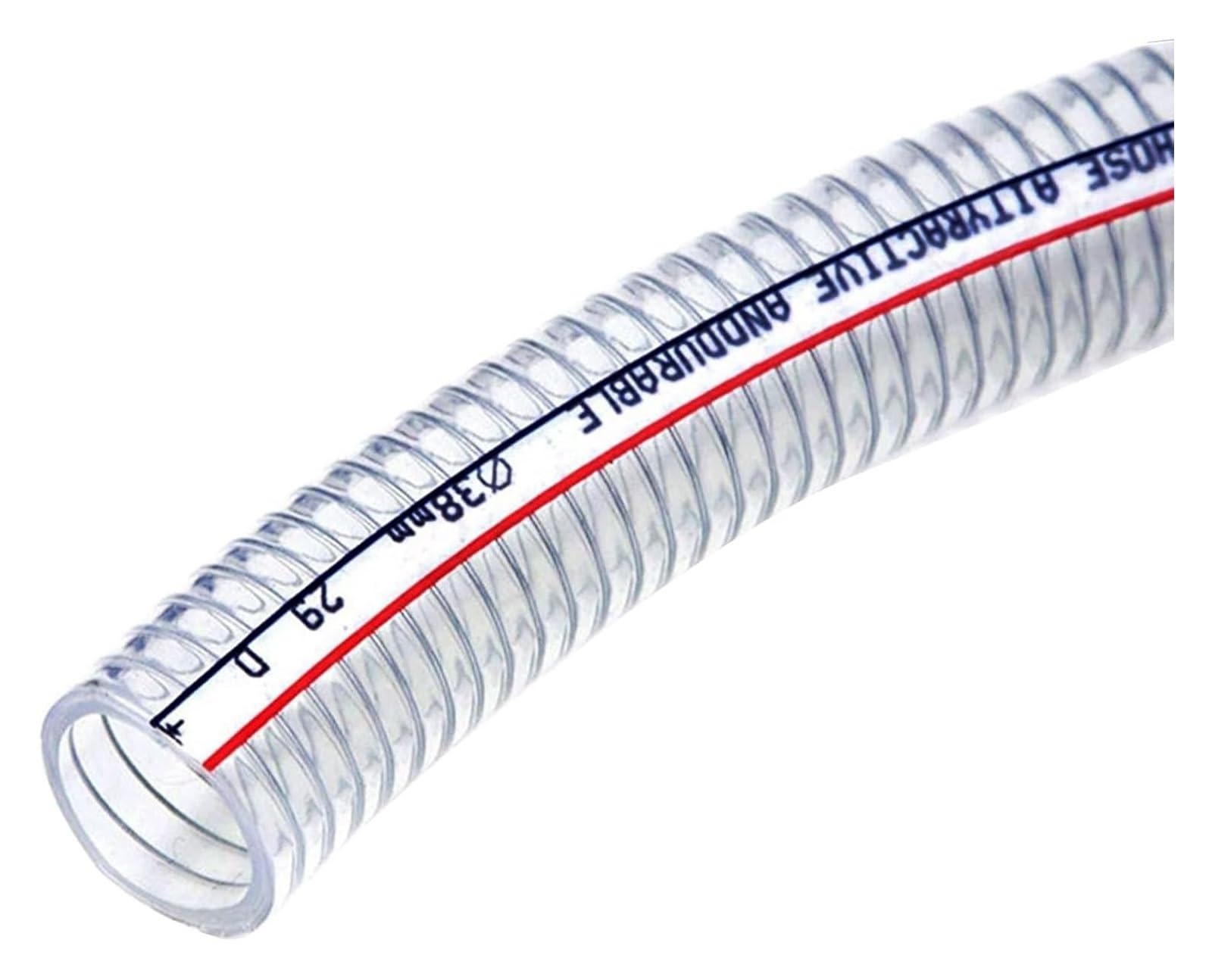 Transparent Steel Wire Suction Hose, PVC Steel Wire Helix Hose 38mm ID 1 Meter Length with 2 Clamps 3-5mm Wall Thickness(Wall Thickness 3mm)