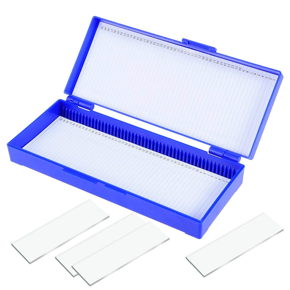 Scatola per Vetrini: 50 Ccomparti, Plastica - Scatola per Vetrini per Microscopio per Vetrini da Laboratorio per Microscopia Dimostrativa, Con Slot (Confezione da 3, Blue Scuro)