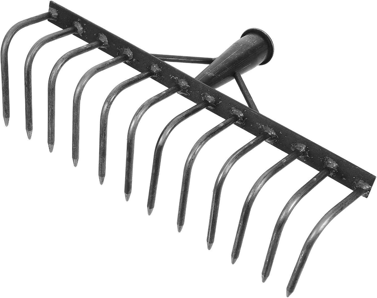 Heavy Duty Carbon Steel Rake Head for Gardening and Farming, 12-Tooth Bent Steel Rake for Soil Loosening, Lawn Leveling, and Weed Removal Tool