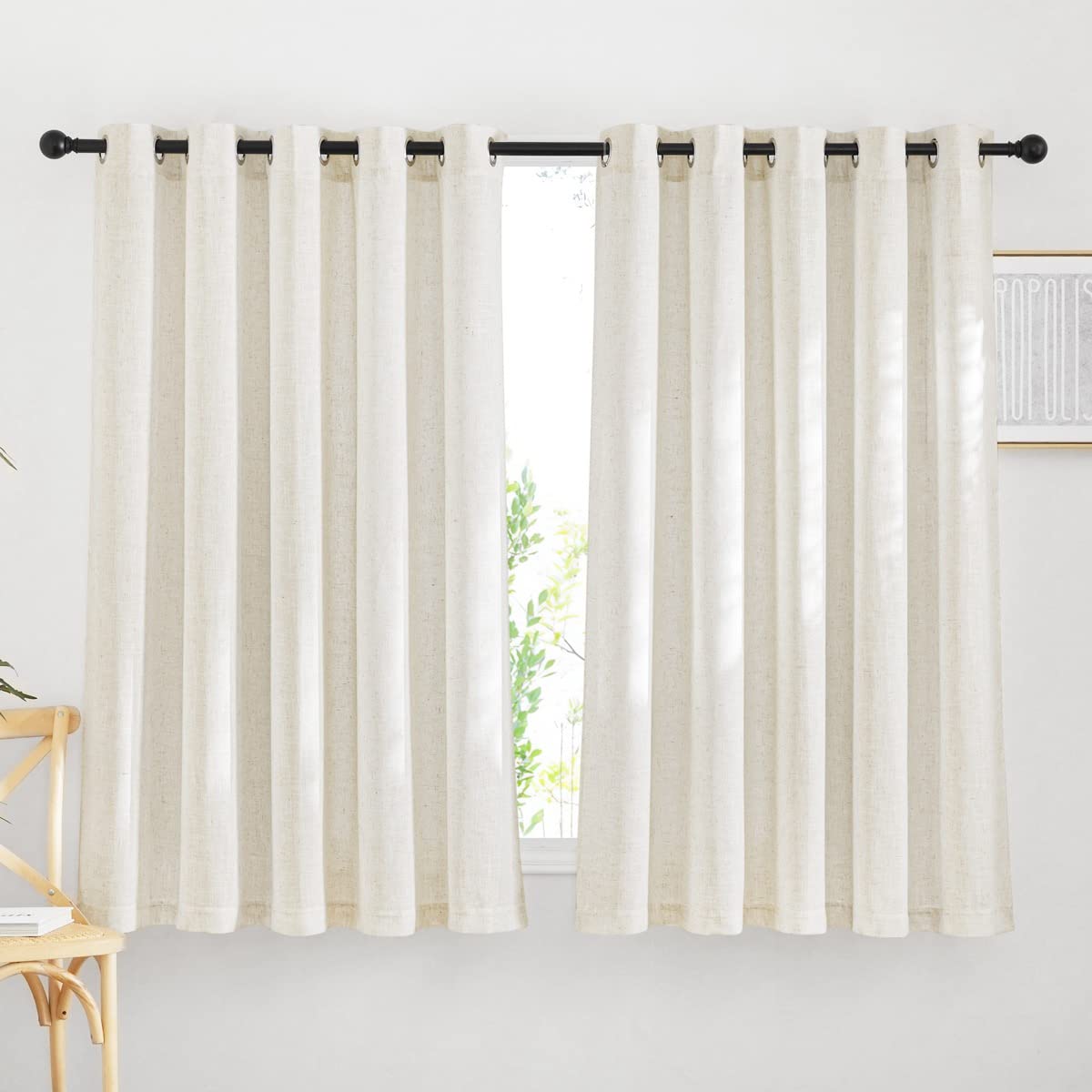 NICETOWN NICETOWN Linen Curtains & Drapes for Bedroom 63 inches Long, Grommet Flax Linen Blend Window Treatment Privacy with Light Filtering for Living Room/Boys Room, W66 x L63, 2 Panels