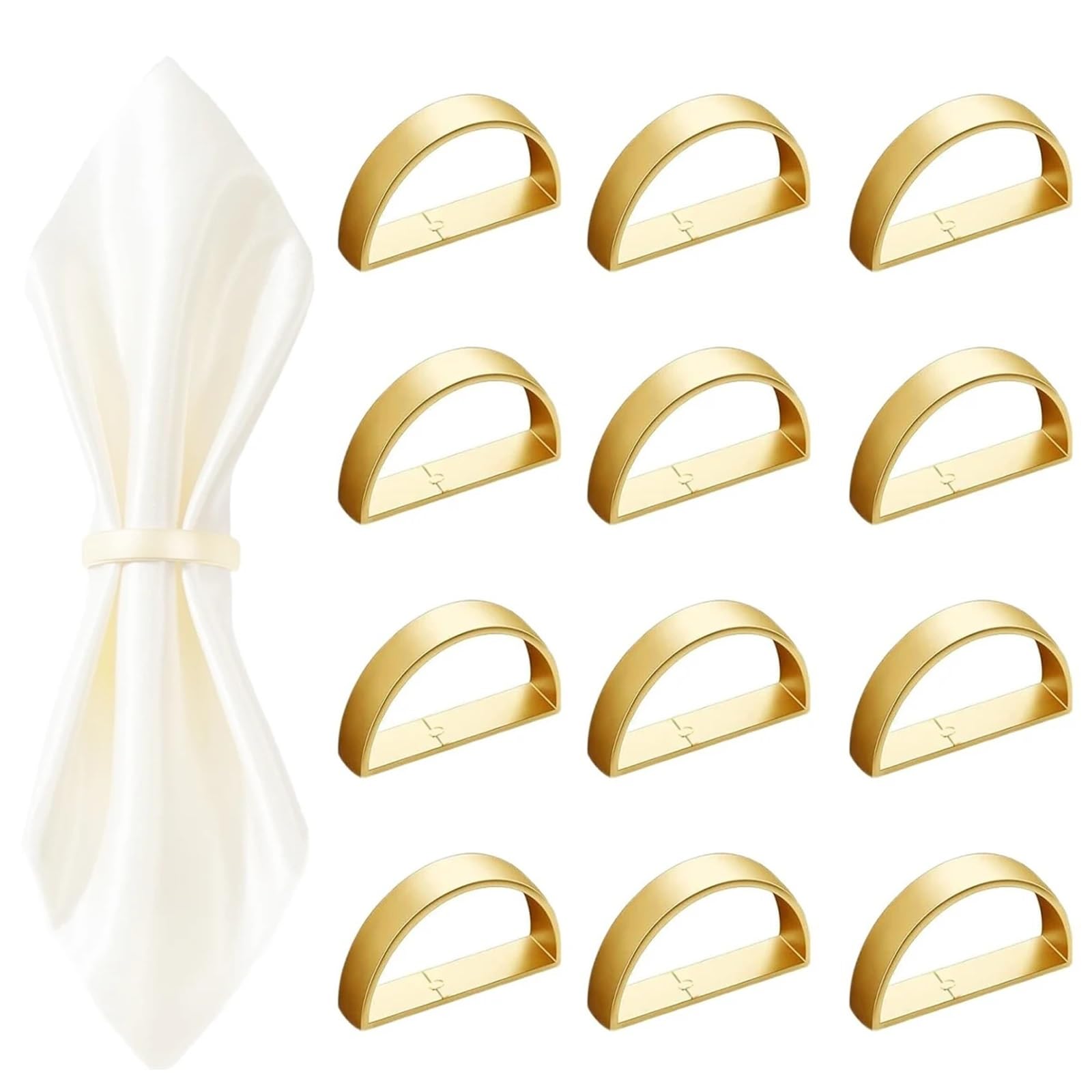 Lot de 36 ronds de serviette en forme de demi-cercle en métal doré pour décoration de table du Nouvel An