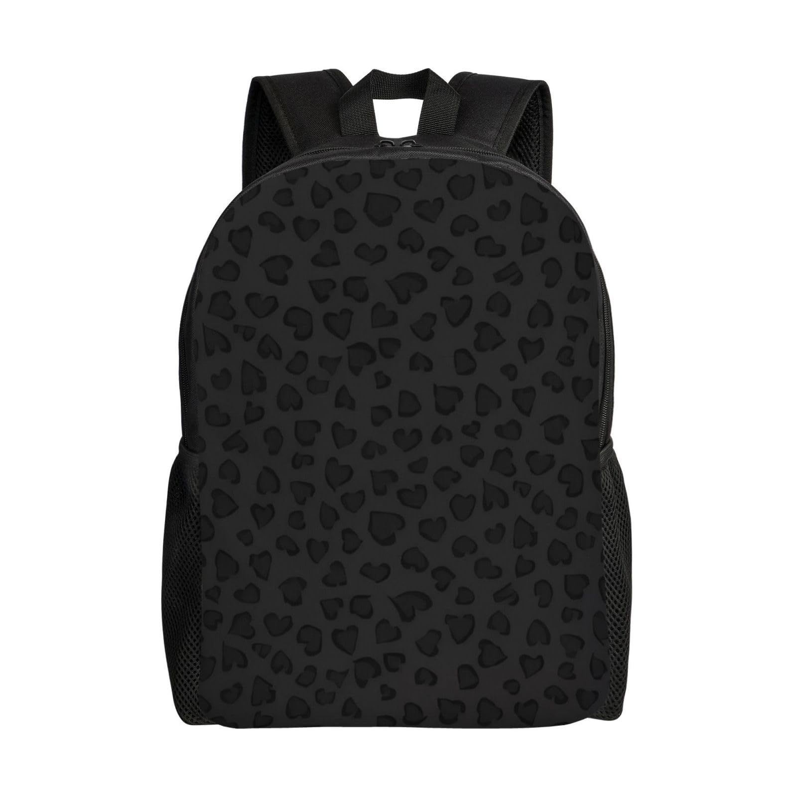 Adanti Unisex Black Leopard Pattern Print Backpacks Waterproof Light Daypack Casual Shoulder Bag For Work Traveling Camping