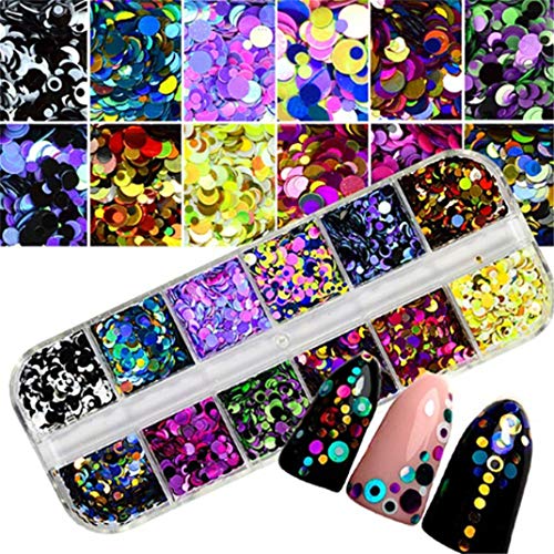 Airlove 12 Gitter Nail Glitter Pailletten Gemischte runde dünne glänzende Flocken Nail Art Dekorationen DIY Pailletten… – Bild 4
