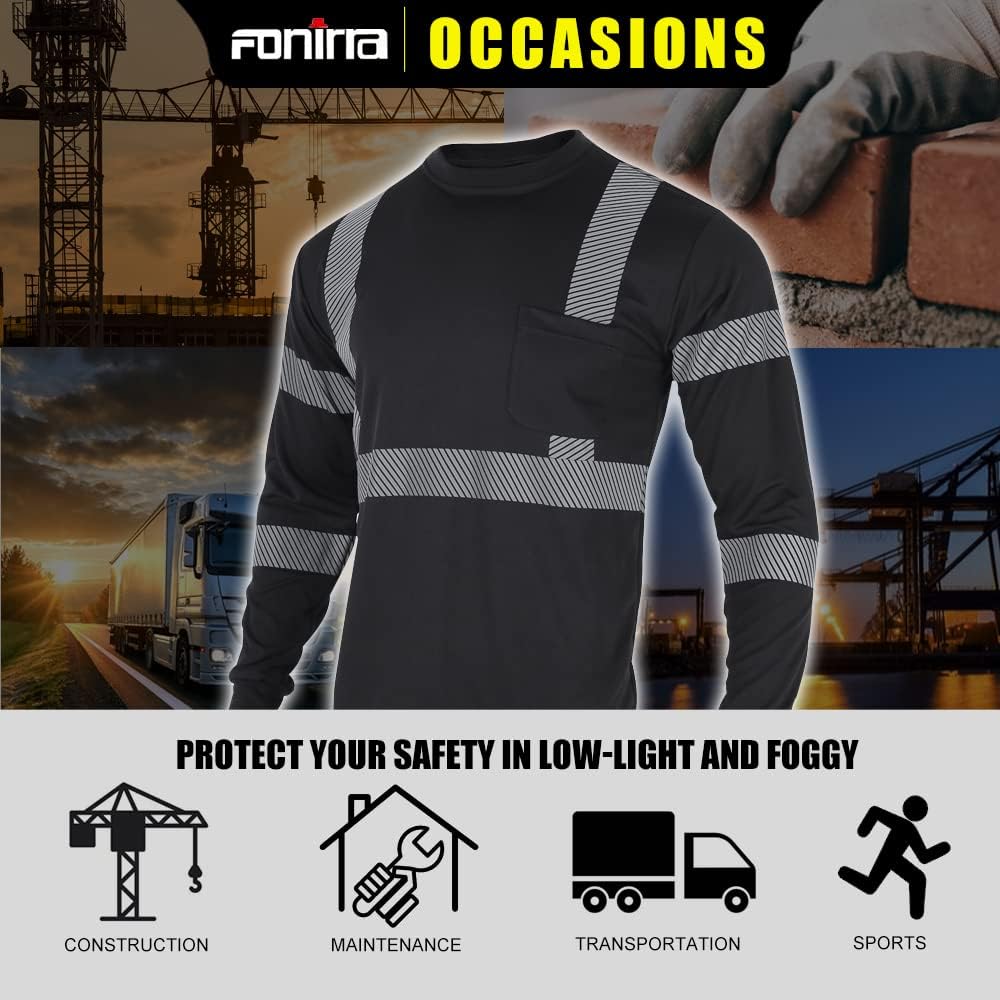 FONIRRA 3pcs Safety Reflective High Visibility T Shirts for Men with Long Sleeve Construction Work Shirts ANSI Class 3 - Image 8