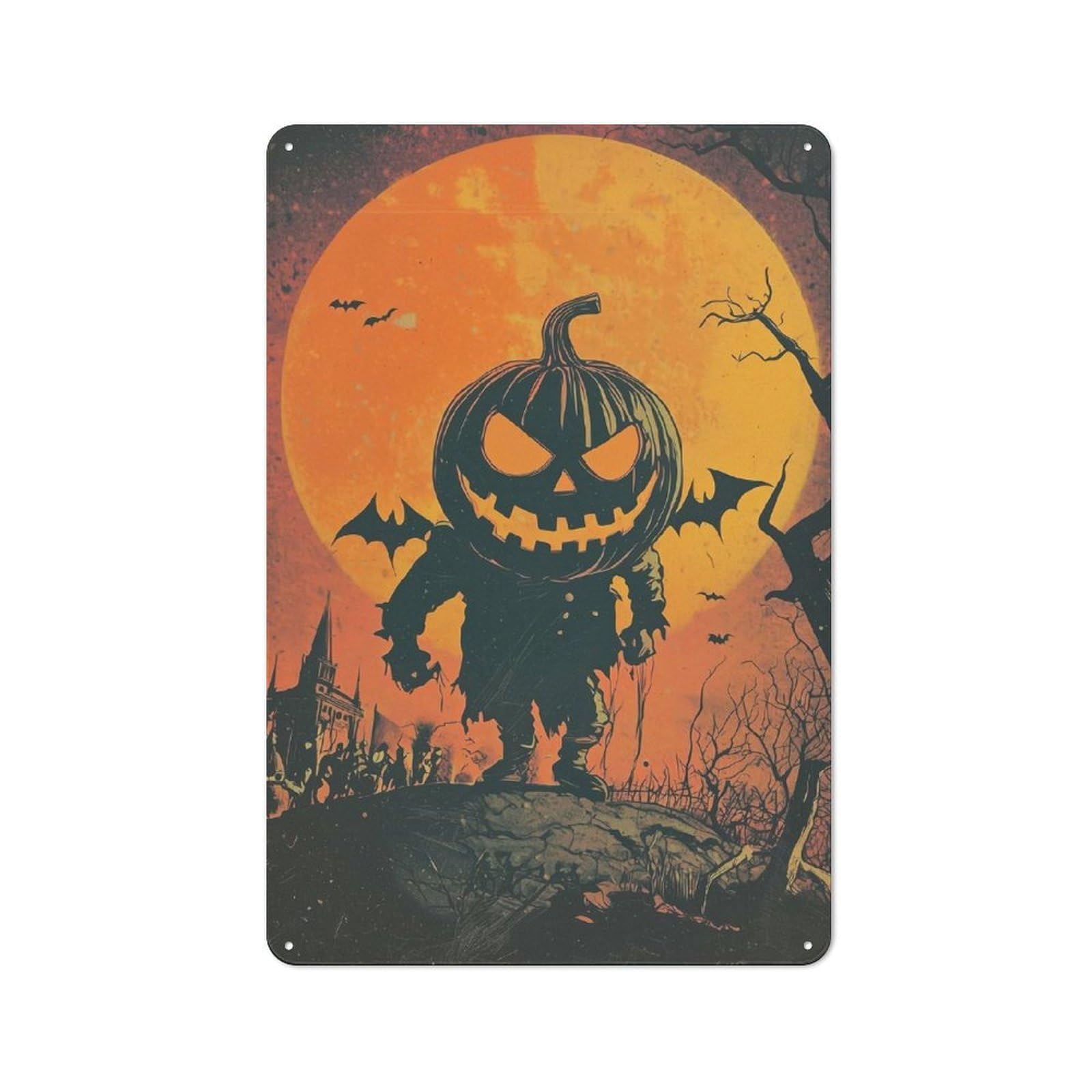 Junmoney Halloween Pumpkin Monster Retro Metal Sign 30X20cm, Home Bar Decor For Pub, Home Bar, Shed Or Man Cave, For Relaxed Wall Styling