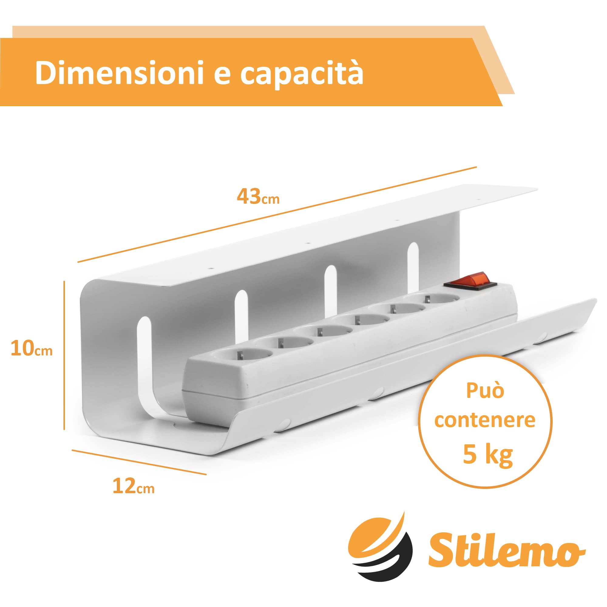 Raccogli Cavi Scrivania – Canalina Passacavi sotto Scrivania Cable Management – Organizer Portacavi Ufficio - Nascondi Cavi sotto Tavolo – 2 Scatole Porta Cavi - Verniciatura a Polvere Bianco