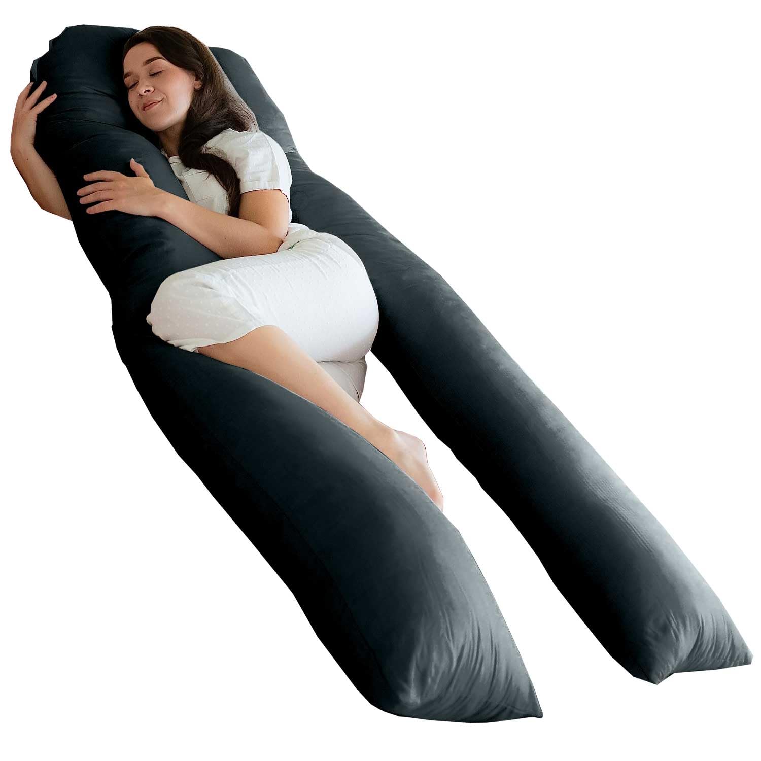 Bedding Home 9ft U Shaped Pregnancy Pillow | Orthopedic Cuddle Cushion Full Body Pillows for Adults with Cover | Side Sleeper Maternity Pillow | 9ft Long Pillows & Charcoal Cover