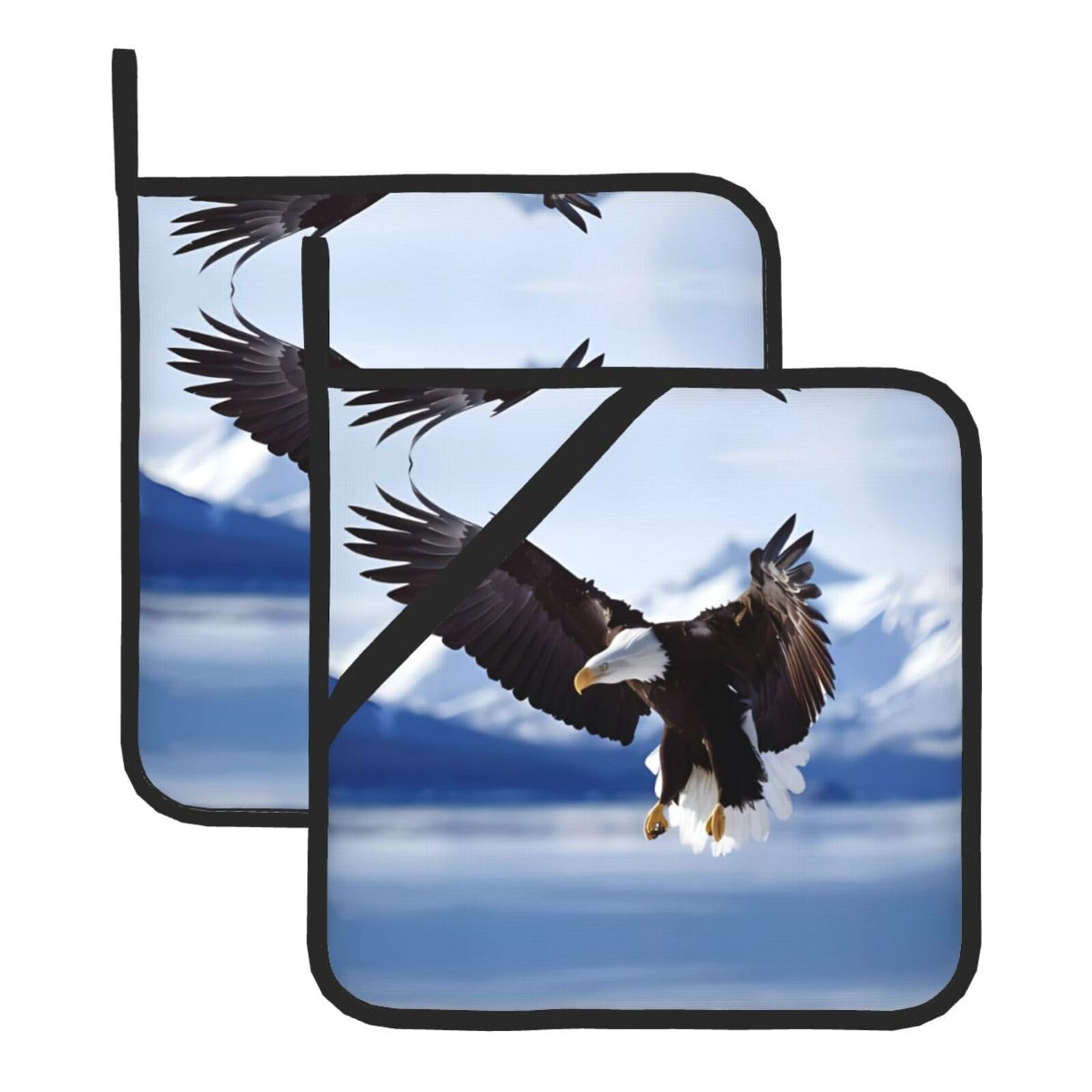 YYHHAOFA Eagle Prints Square Hot Pads for Kitchen Counter - Waterproof Pot Covers with Hanging Loop - Thick Heat Resistant Trivets for Microwave & Oven (2-Pack)